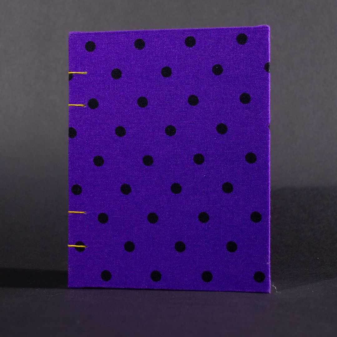 Purple polkadot octavo Coptic bound journal front cover