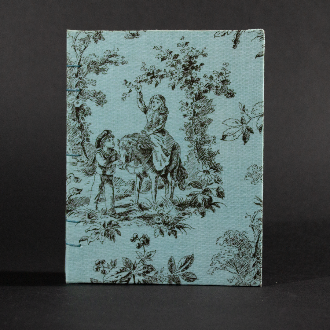 Cover of blue toile octavo Coptic book