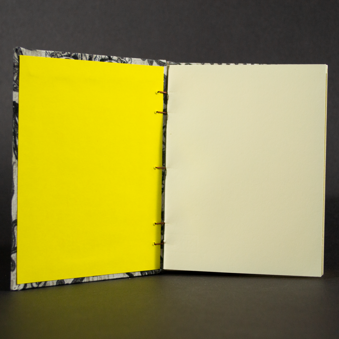 Insides of ouija octavo Coptic book with ivory cotton pages and yellow end pages
