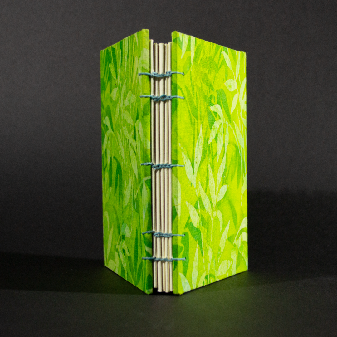Spine of bamboo batik octavo Coptic bound journal